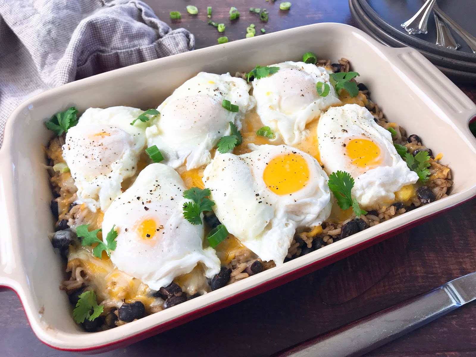Cheesy Mexican Rice and Beans with Poached Eggs