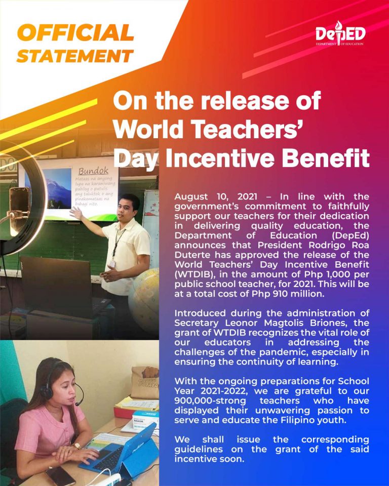 Good News! DepEd official statement on the release of World Teachers Good News! DepEd official statement on the release of World Teachers