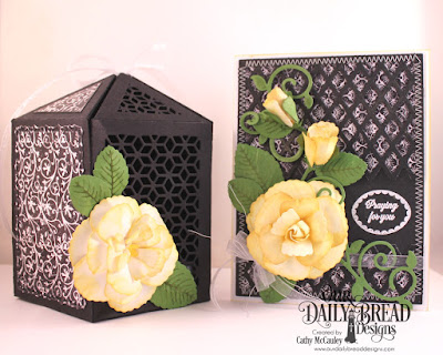 Our Daily Bread Designs Stamp Set: Lovely Flower, Custom Dies: Luminous Lantern, Roses, Rose Leaves, Fancy Foliage, Pierced Rectangles, Lattice Background, Paper Collection:Chalkboard 
