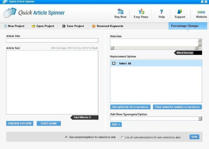 Spinner в веб-интерфейсе. Spin article. Quick Spin. Best article Spinner software. Download articles