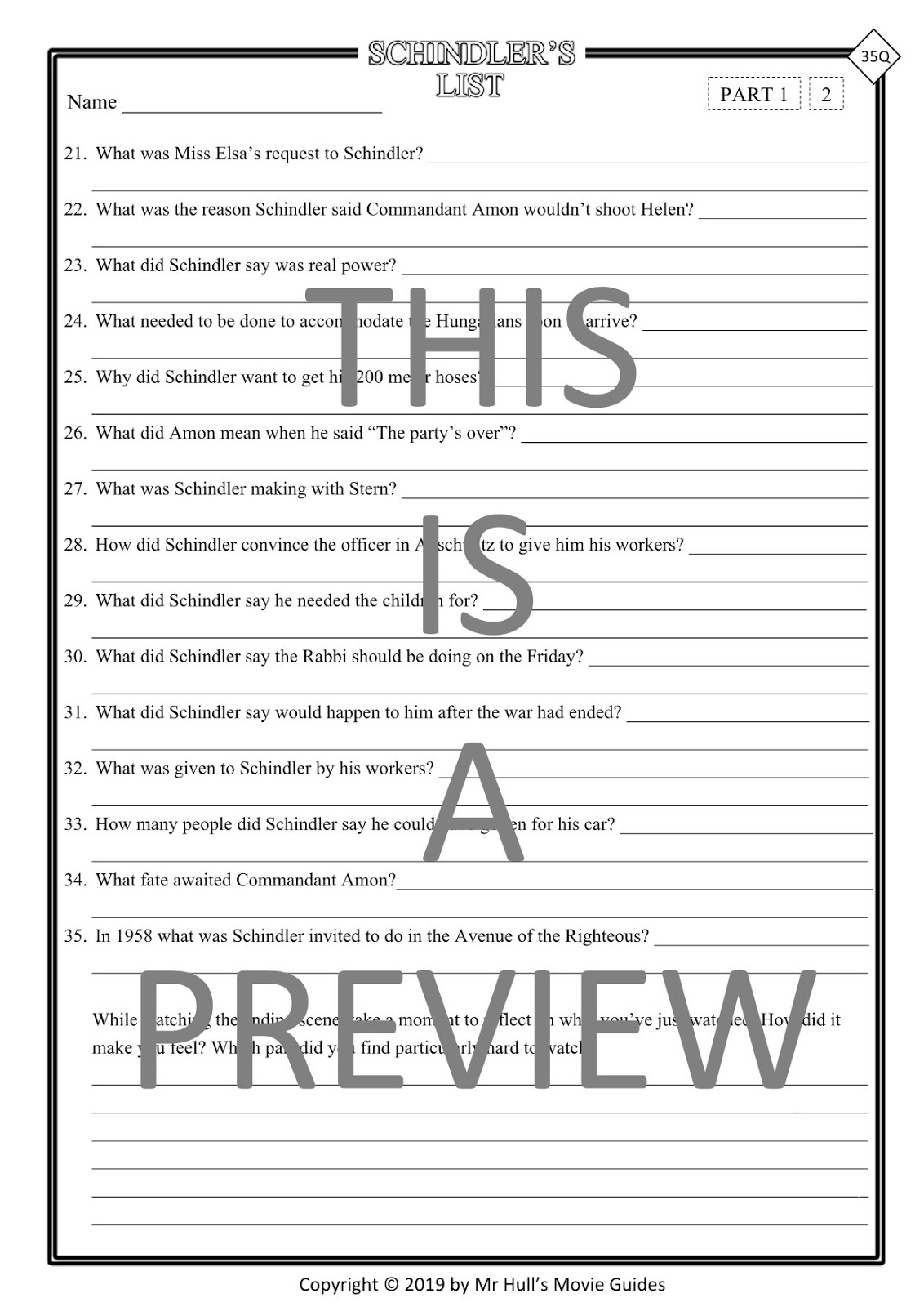 Schindler's List Movie Guide + Activities Answer Keys Included