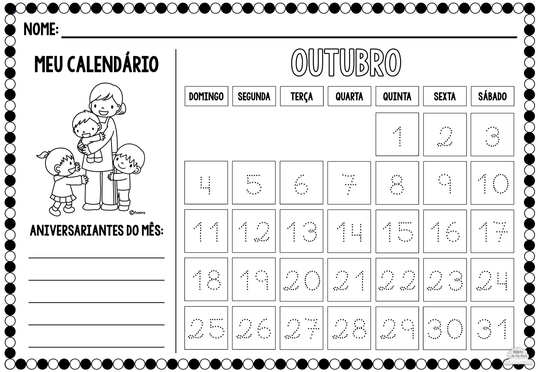 Calendário Mês de outubro Acesso