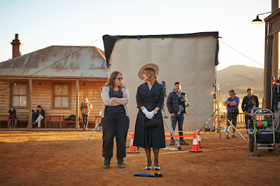 Kate Winslet on the set of The Dressmaker
