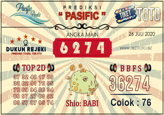 Prediksi Togel PASIFIC TIKETTOTO 26 JULI 2020