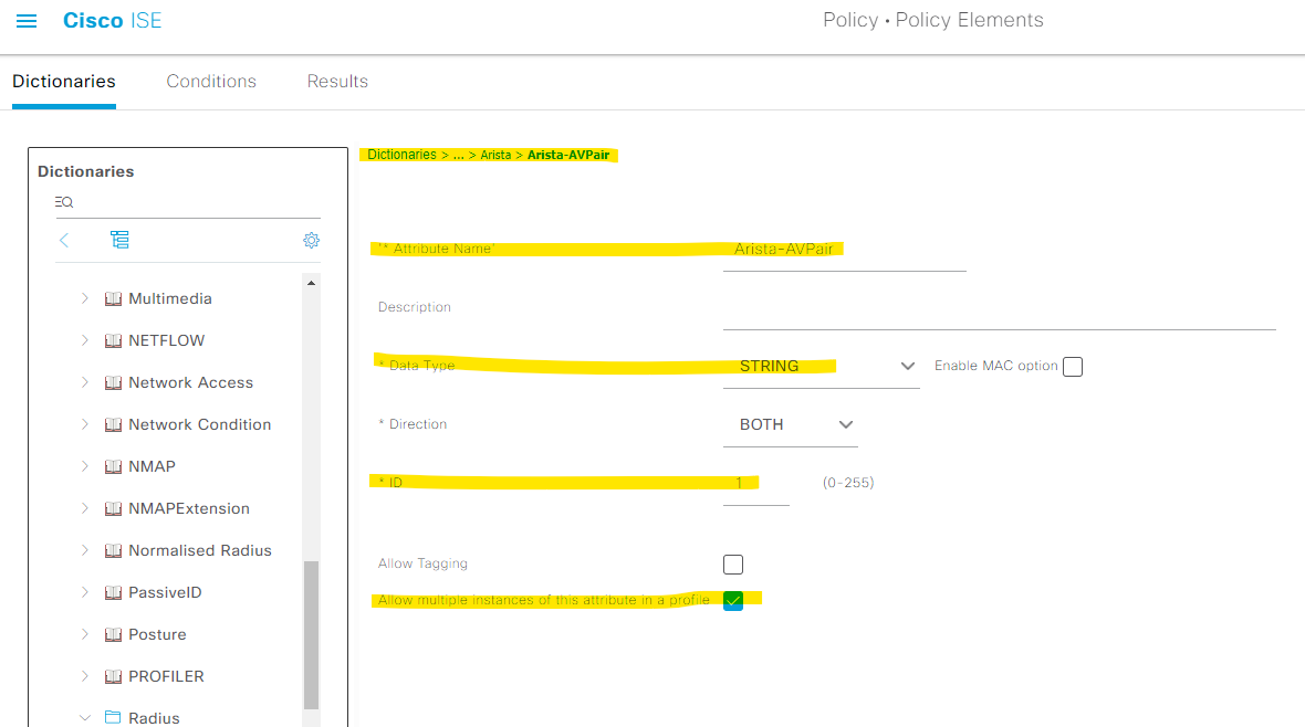 Arista EOS AAA configuration for management with Radius protocol and
