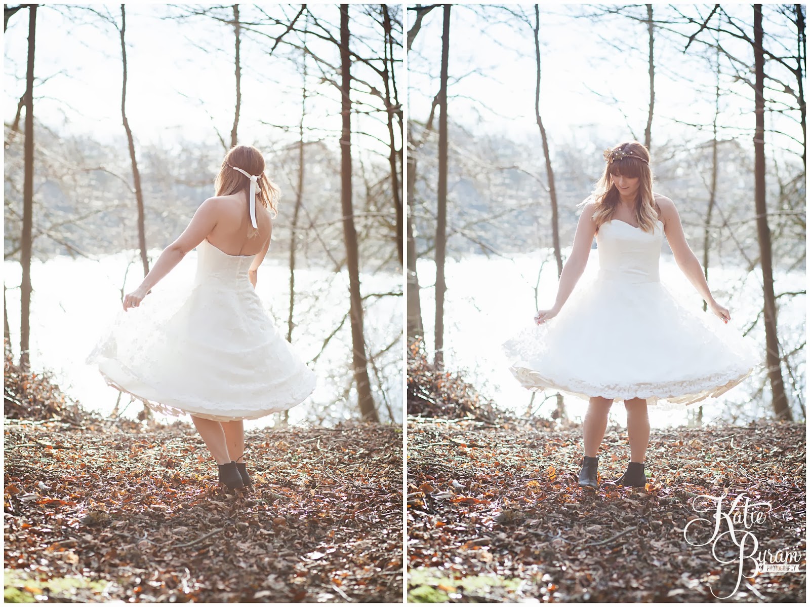 cherish the dress, cherish the dress photoshoot, trash the dress, trash the dress photoshoot, katie byram photography, northumberland wedding photography, woodland wedding, woodland bridal shoot, whichgoose, vintage wedding photography, bolam lake, bolam lake northumberland, autumn wedding