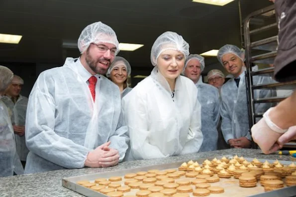 Crown Prince Guillaume and Crown Princess Stephanie of Luxemburg visited Namur-Hamm patisserie and chocolate factory.