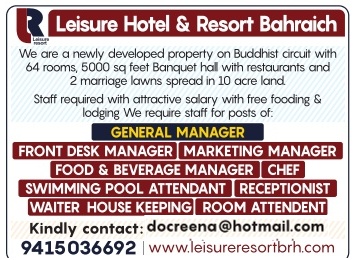 Naukri Job Employment Leisure Hotel Resort Bahraich Require