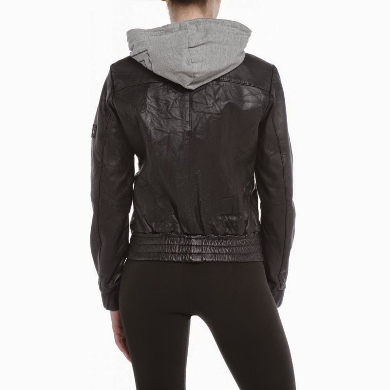 Women’s Black Leather Hooded Bomber Jacket CRICK FIELD