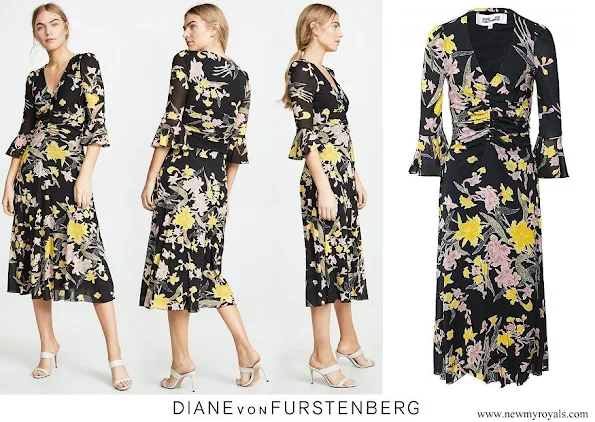Princess Marie wore a new floral print midi dress from Diane von Furstenberg.