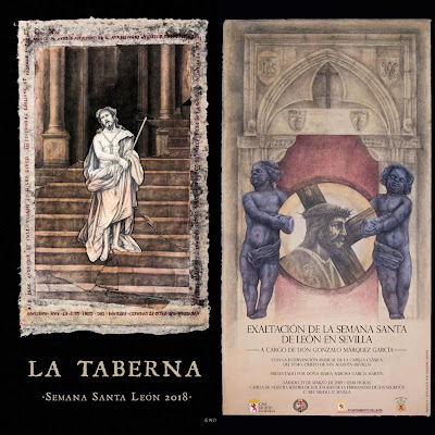 Cartel de Semana Santa Bar La Taberna, 2018 y Cartel de la Exaltación de la Semana Santa de León en Sevilla, 2019. Alejandro Grande.