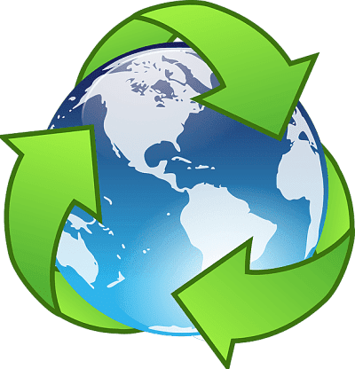 Conciencia ambiental. Planeta Tierra con el símbolo de reciclaje.