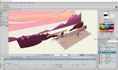 An example of a 2D scene set up for 2.5D animation in MOHO.