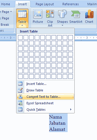 how to convert table to text in word 2007