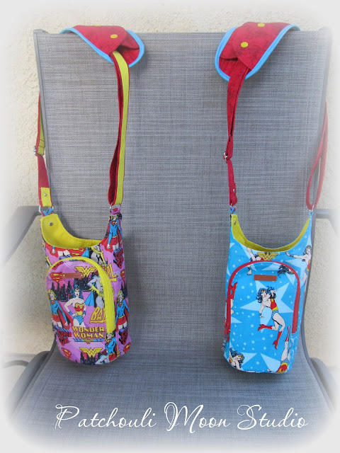 Patchouli Moon Studio~ Wonder Woman & Super Woman H20 to Go Water Bottle Slings