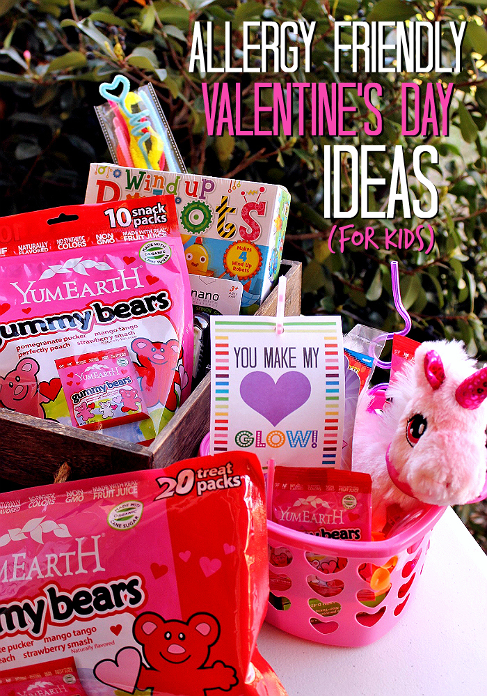 Make Valentine's Day fun for everyone with allergy friendly celebration solutions. PAss out YumEarth Organics all natural nut and gluten free gummy bears, make Love Bug headbands, and grab our FREE "You Make My Heart Glow" Valentines printables! #AD