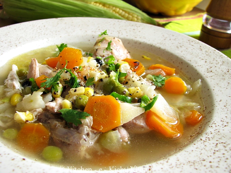 Kitchene Kichukhonn Chicken clear soup with vegetables. perfect