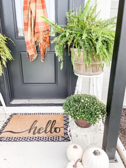 Black and white fall front porch