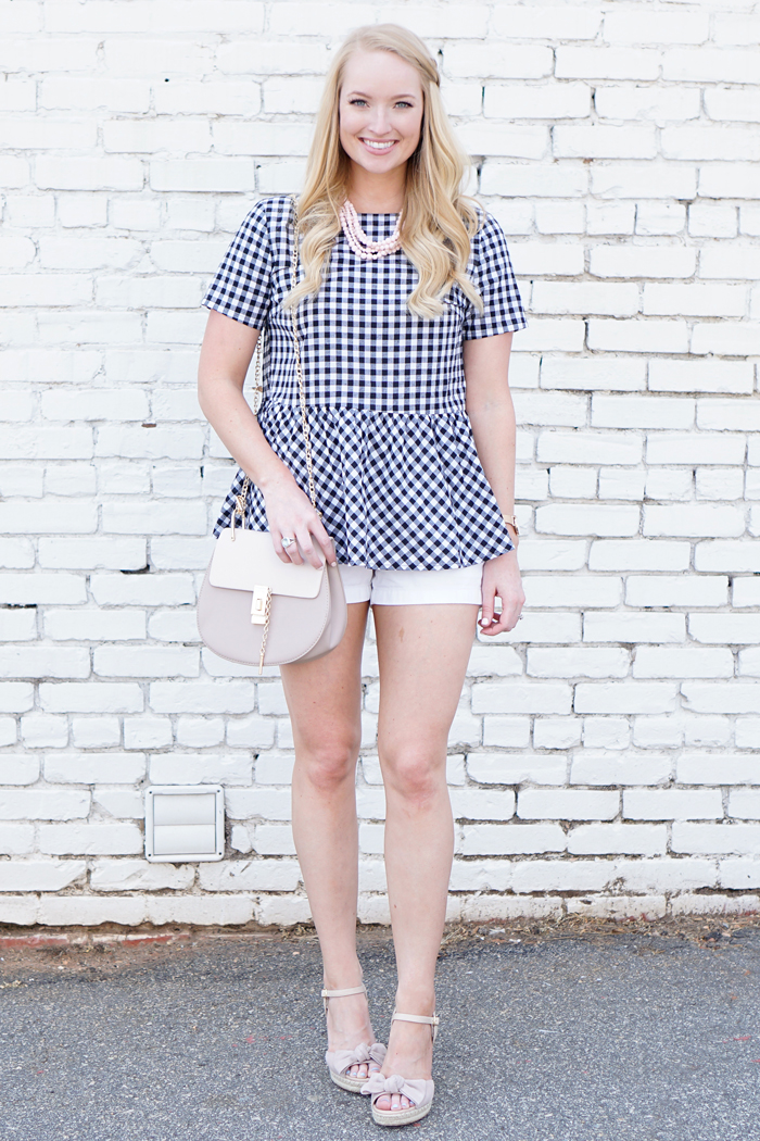 affordable gingham top shein gingham top, shein review, bow tops, Chloe drew dupe, bow wedges, strawberry chic