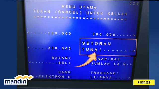 Cara setor tunai uang di ATM Bank Mandiri