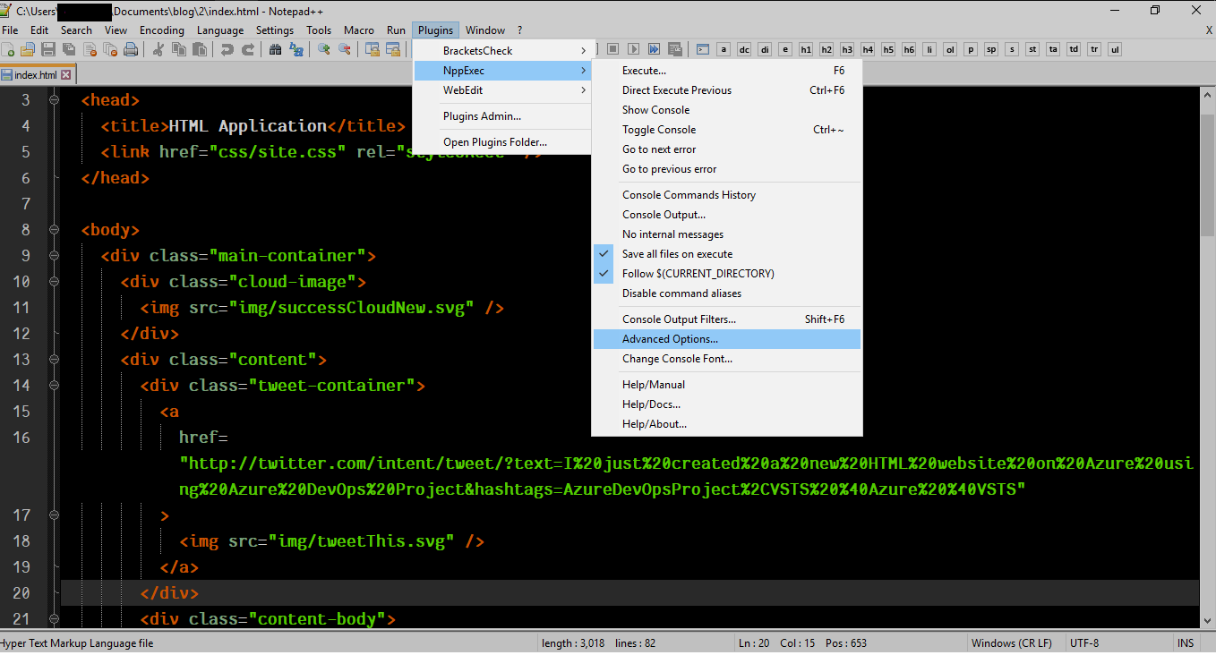 How to format HTML/CSS/JS (or any other) using node.js in Notepad++ in