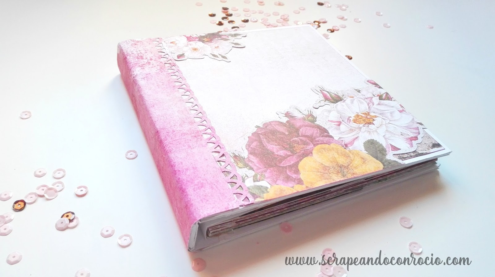 Scrapeando con Rocío Tutorial mini álbum scrapbooking paso a paso con estructura de pestañas y