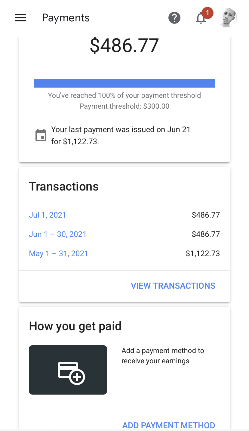 Adsense earning page