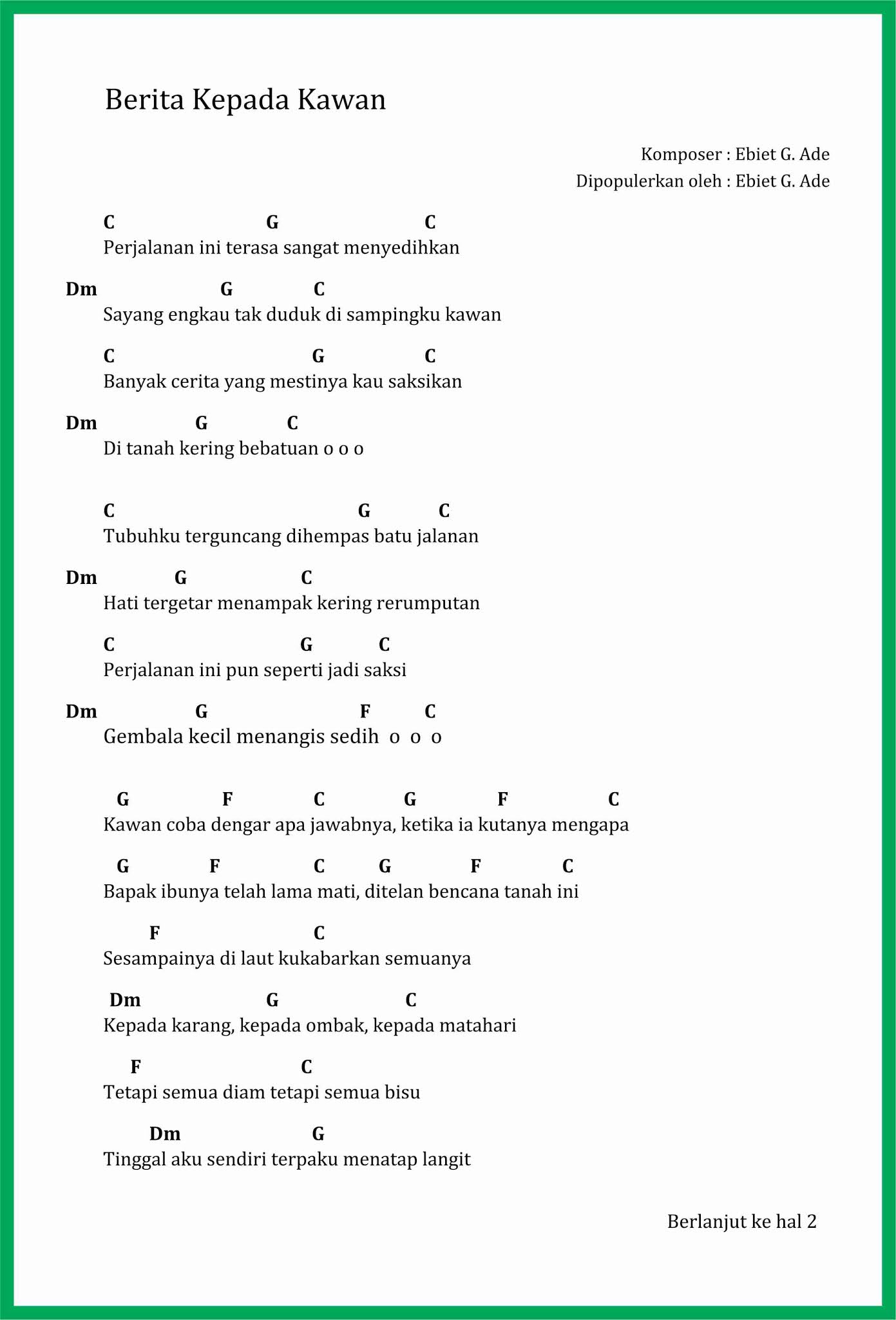 Ebiet G Ade Berita Kepada Kawan Lirik Dan Chord