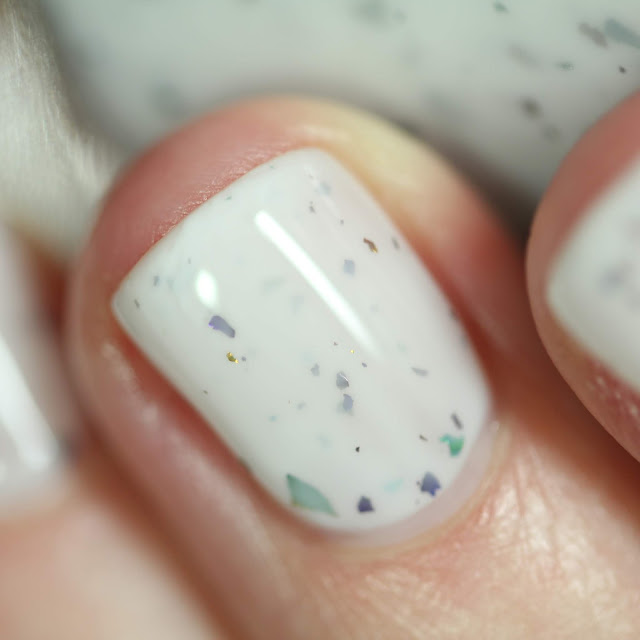 KBShimmer Knot Today swatch white crelly nail polish with multichrome flakes