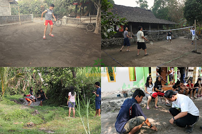 Olahraga, permainan, permainan tradisonal, sehat, playing, live in di desa, sunda manda, sunga, mandi di kali, badminton