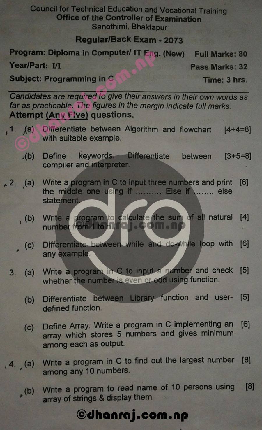Programming In C | Question Paper 2073 | CTEVT Diploma | 1st Year/1st ...