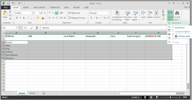 sorting in Excel