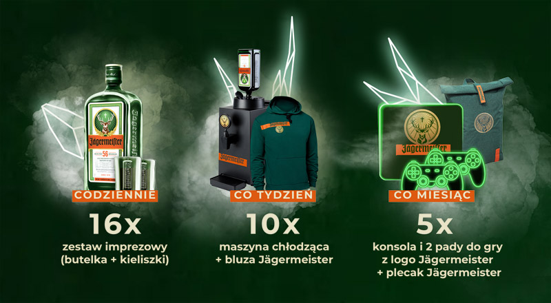 Wygraj konsolę Playstation 5 + 2 pady do gry z logo Jagermeister + plecak Jagermeister + zestaw imprezowy Jagermeister Konkurs