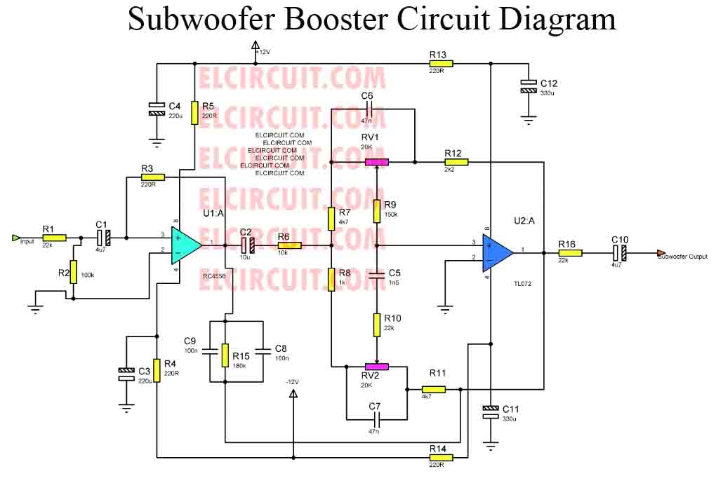 Subwoofer booster circuit with PCB Layout - Electronic Circuit