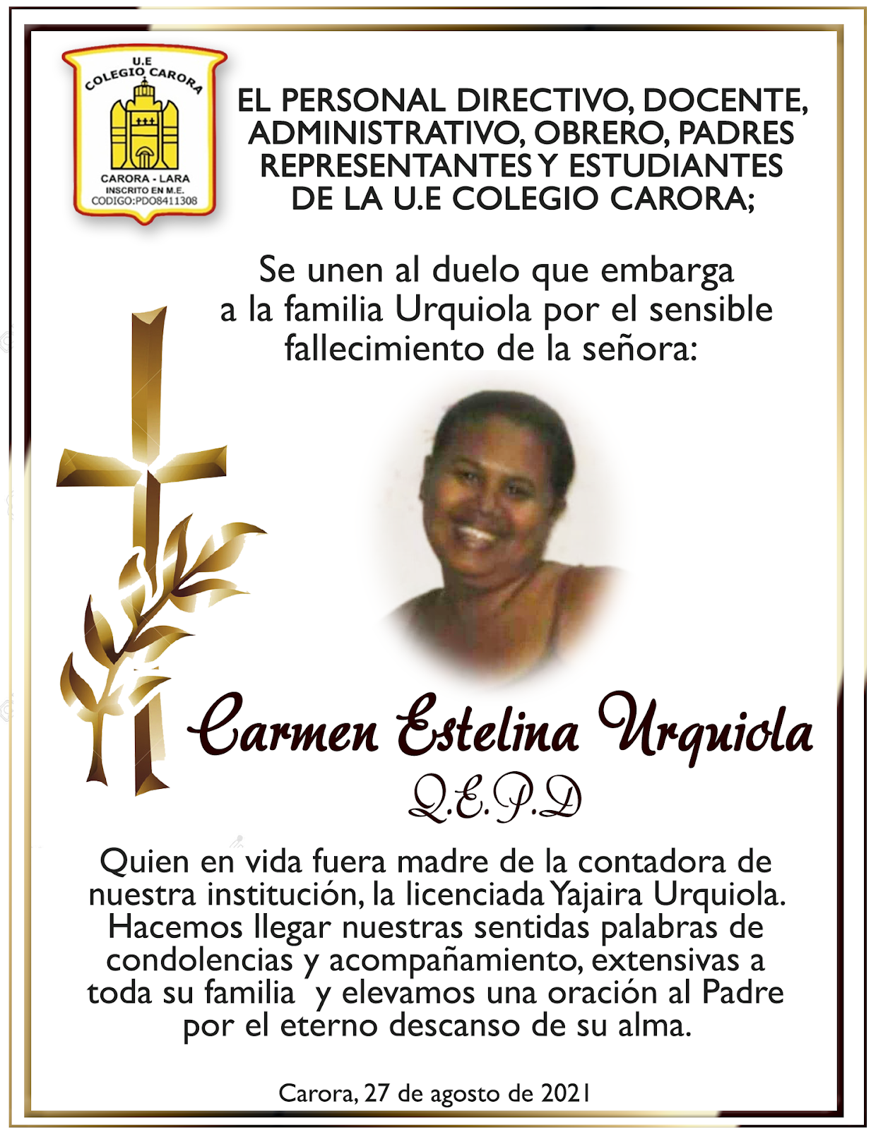 OBITUARIO: Carmen Estelina Urquiola | Diario El Informante