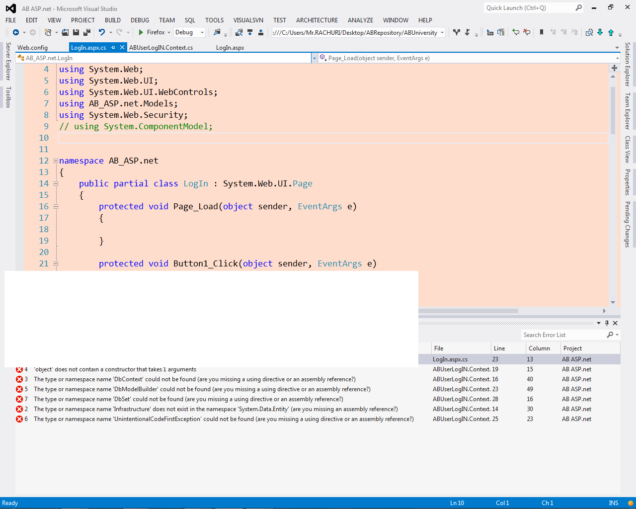 Reference Problems The namespace name Infrastructure does not exist in a namespace