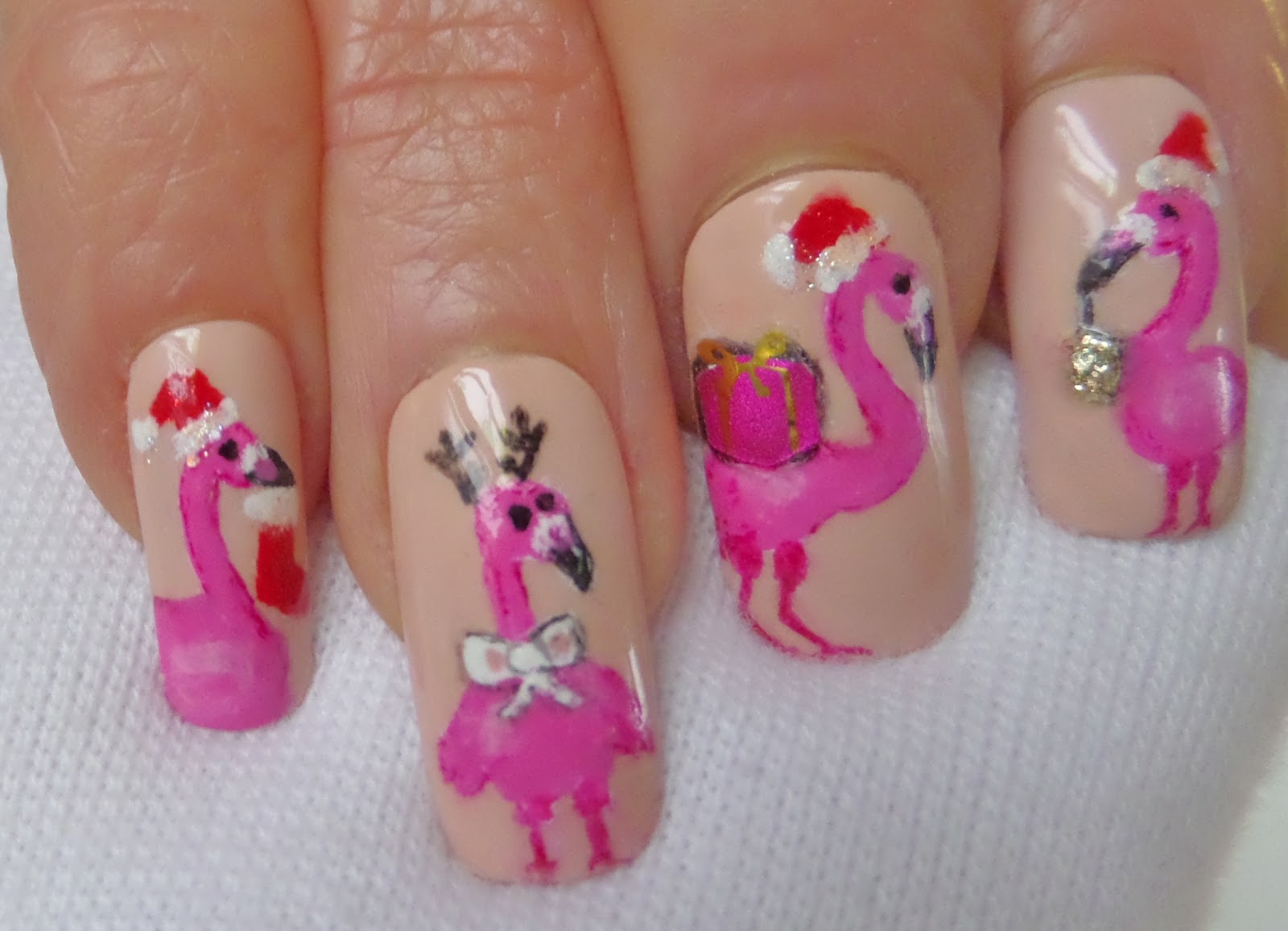 Christmas Flamingo Nail Designs Fa la la la Mingos