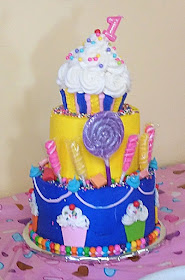 Baby's First Birthday Cake with Candy and Cupcake Decorations