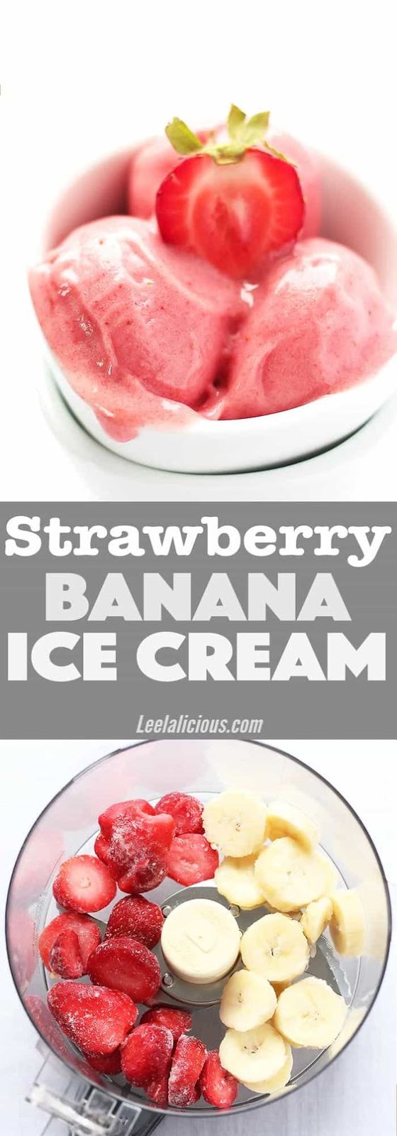 If you are looking for a healthy frozen treat, you HAVE to learn how to make this simple 2 ingredient Strawberry Banana Ice Cream at home. It is clean eating, dairy free, vegan, paleo and requires no added sugar. Kids love this homemade strawberry ice cream and it is a great recipe to get them involved in the process. #icecream #summer #dessert #healthy #vegan #recipe Video | Food Processor | Just Fruit | Soft Serve | Blenders | Simple | Snacks | Summer Desserts