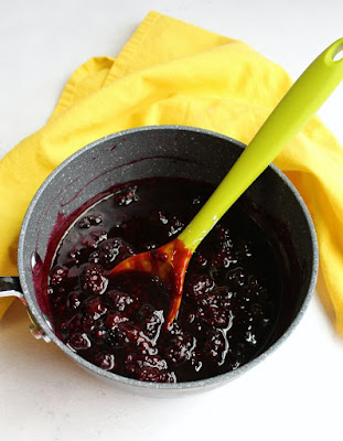 saucepan of blackberry sauce fresh off the stove