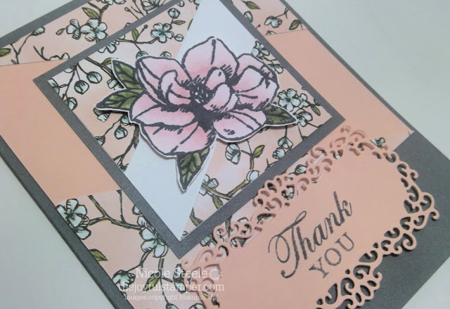 close up of thank you card using Stampin' Up!'s Magnolia Blooms set close up of thank you card using Stampin' Up!'s Magnolia Blooms set - Nicole Steele The Joyful Stamper