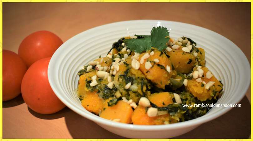 Butternut recipes, Spinach recipes, Palak recipes, Indian veg recipes, vegan recipes, quick and easy recipes, health recipes, kaddu recipes