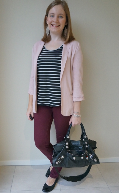 burgundy flats outfit