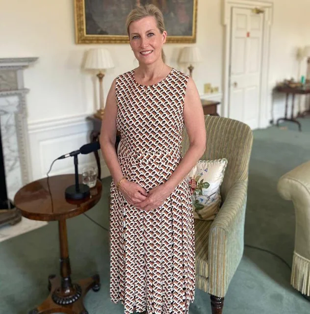 Countess of Wessex wore a Liliana scoop-neck graphic-print-woven maxi dress by Diane von Furstenberg