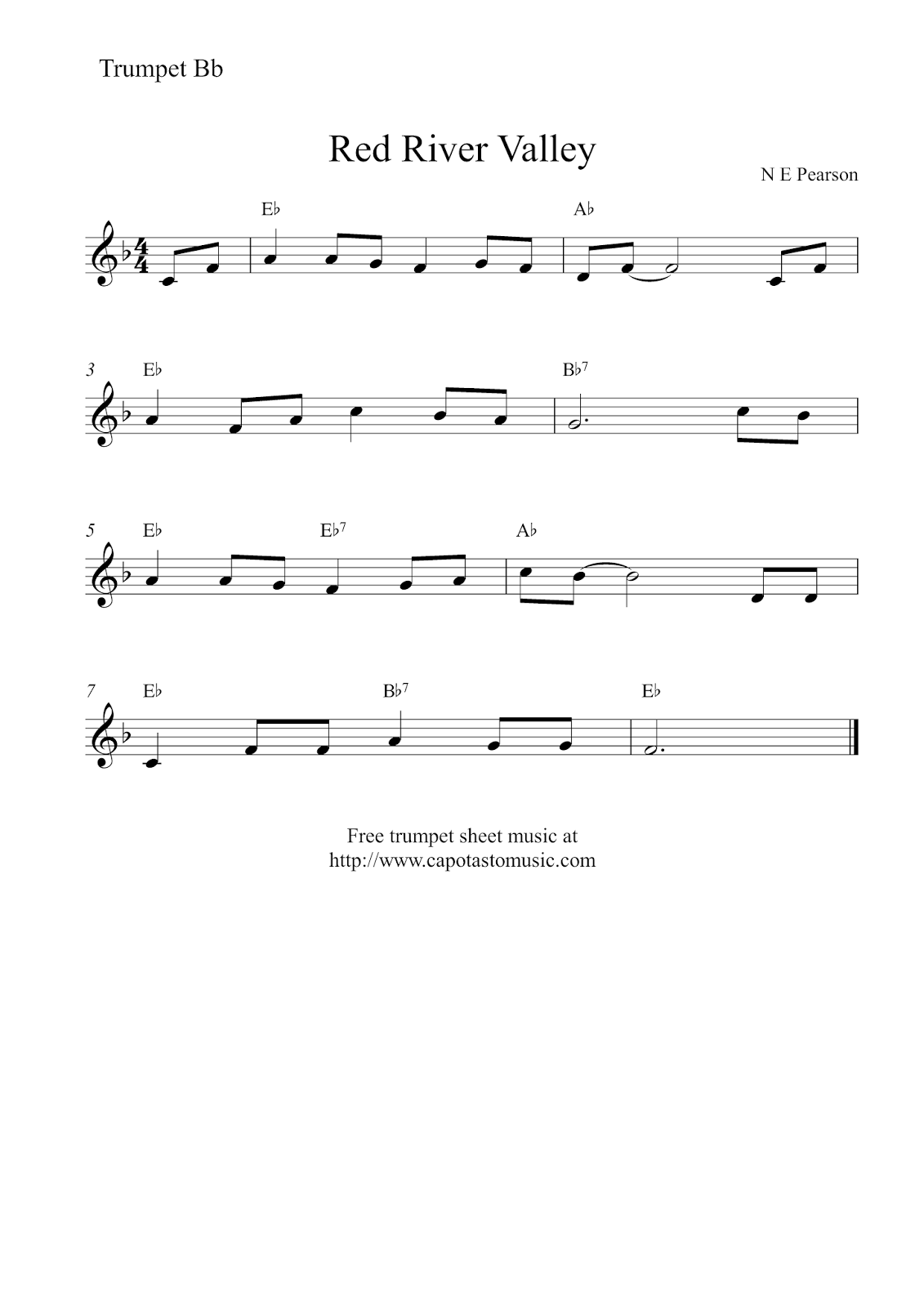 Free Easy Trumpet Sheet Music Red River Valley