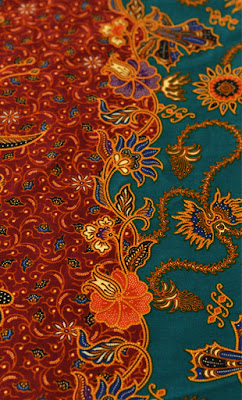 Duo-tone Turquoise Tan Balinese Style Flower Batik