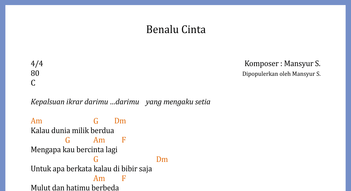 jika kau bercinta lagi chord William Simpson