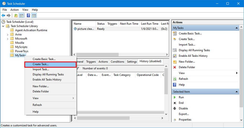 Windows 10'da paylaşılan ağ klasöründe ForFiles komutu nasıl kullanılır 3 taskscheduler create new task