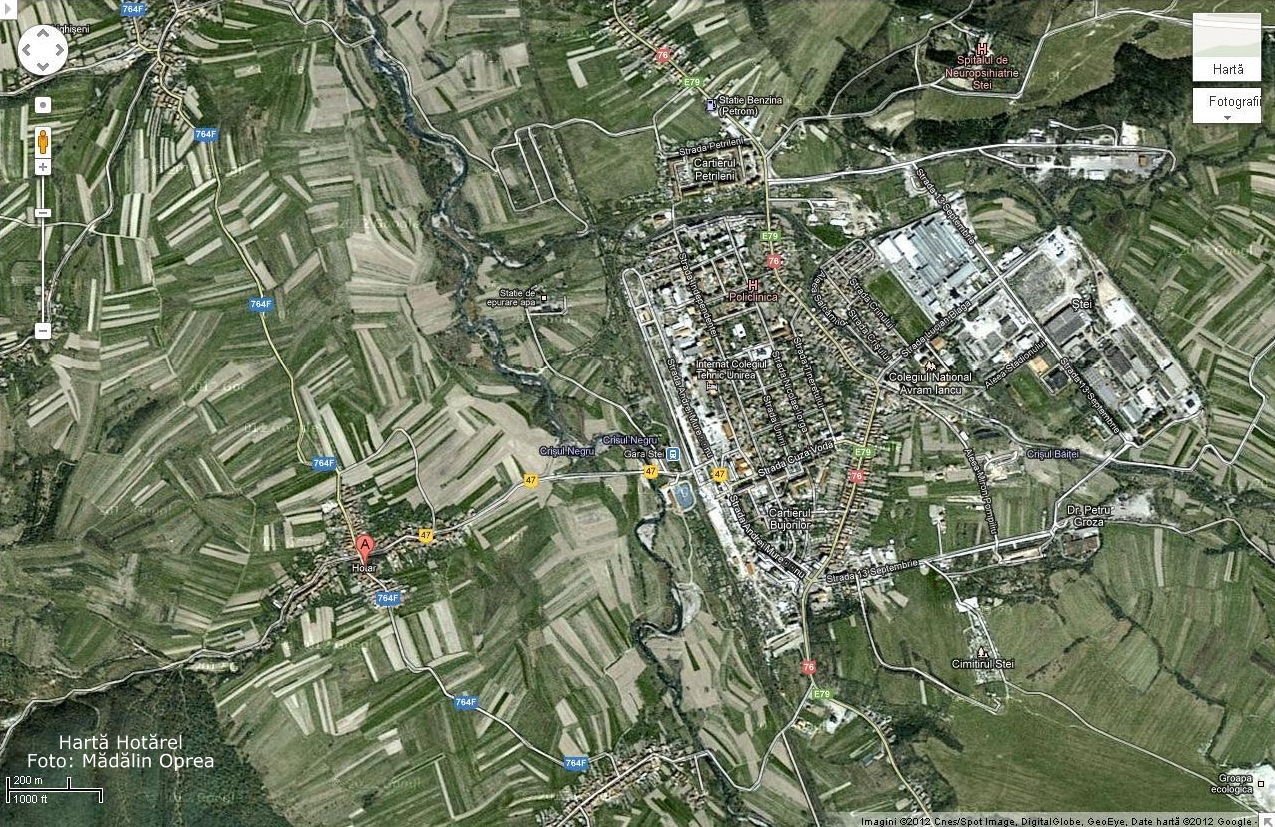 Hotarel, Bihor, Romania imagine din satelit via Google Maps ; satul Hotarel comuna Lunca judetul Bihor Romania