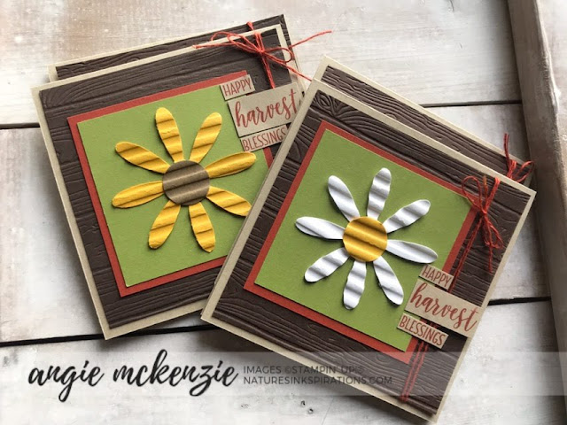 y Angie McKenzie for 3rd Thursdays Blog Hop; Click READ or VISIT to go to my blog for details! Featuring the Daisy Punch and the Country Home Stamp Set from the Stampin' Up! 2019 Annual Catalog;  #stampinup #fallinspiration  #naturesinkspirations #2019annualcatalog #countryhomestampset #daisypunch #corrugated3dembossingfolder #galvanizeddaisies 